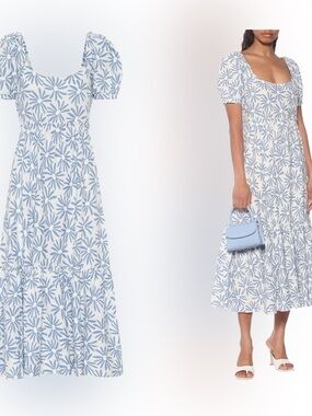 Polo Ralph Lauren Dress Kai Floral Linen MIDI peasant blue white Sz 8 NEW